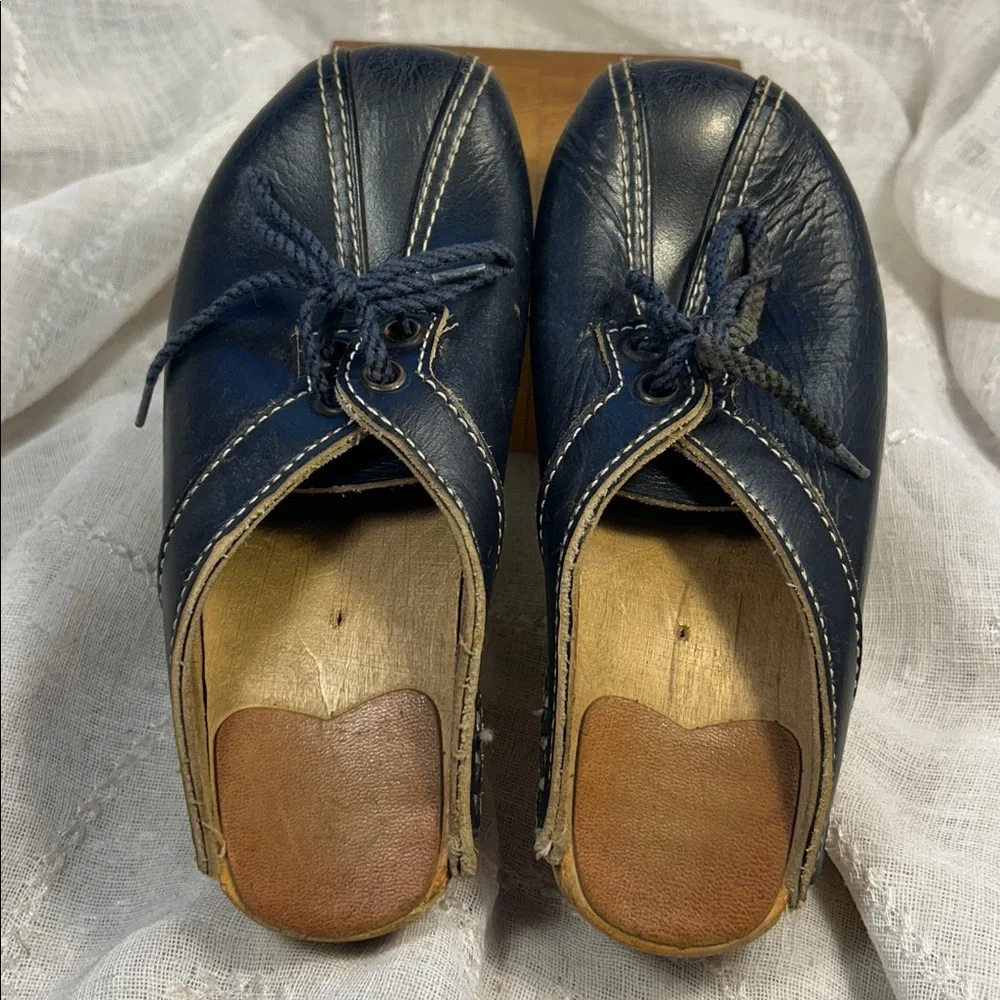 Made in Sweden leather and wood children’s clogs